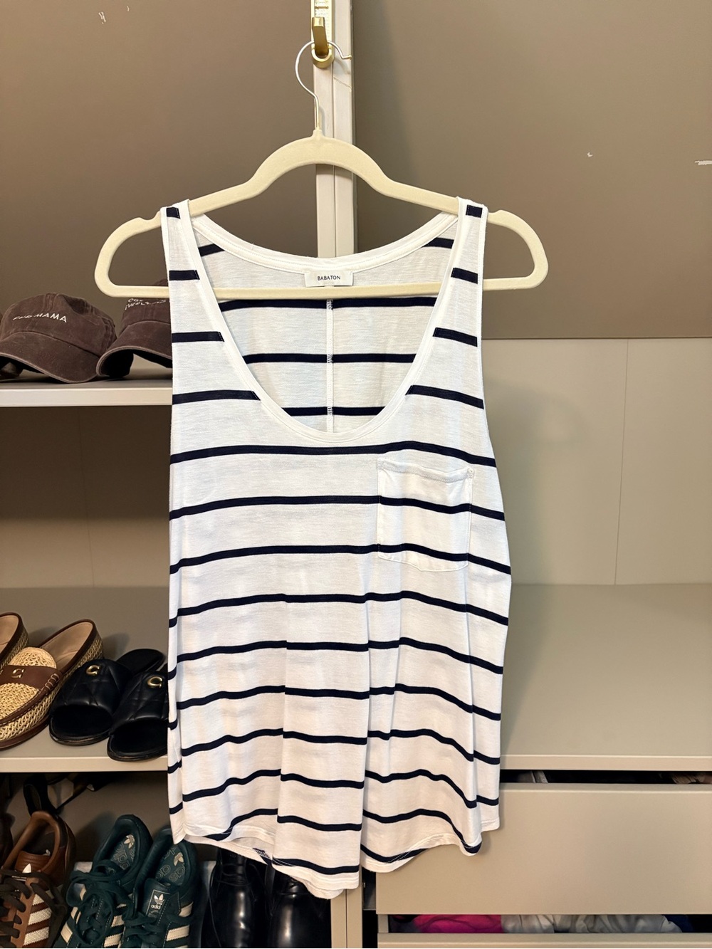 Small Babaton Navy & White Striped Cotton Scoop Neck Tank